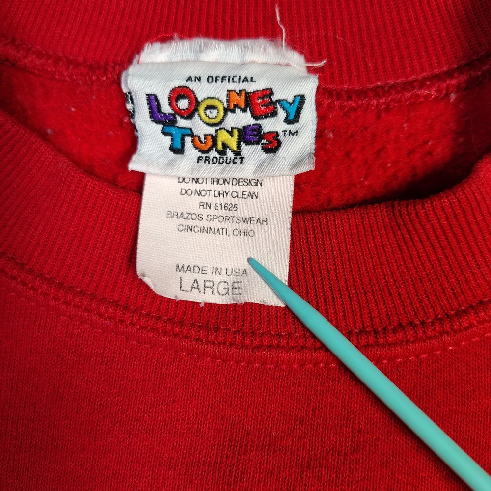 Vintage 90s Looney Tunes Sweatshirt Large Red Cotton Tweety Bird Made in USA - Picture 5 of 13